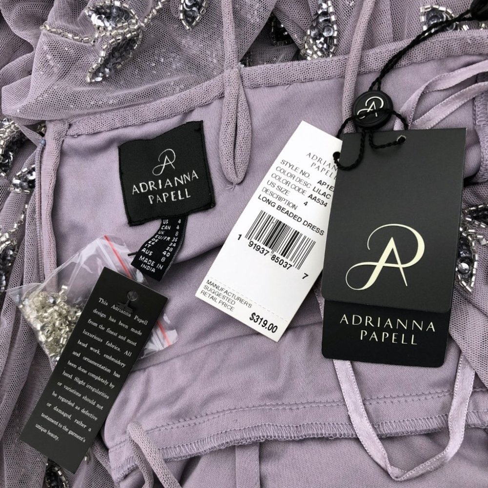 Adrianna Papell Vine Beaded Illusion V-Neck Gown - Picture 8 of 8